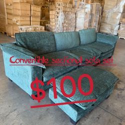 Convertible Sectional Sofa with Chaise L Shaped Couch with Ottoman Reversible 3-Seat Sofa Sectional Couch Sets for Apartment Dark Green $100