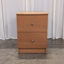 Light Wood Two-Drawer Nightstand with Round Knobs