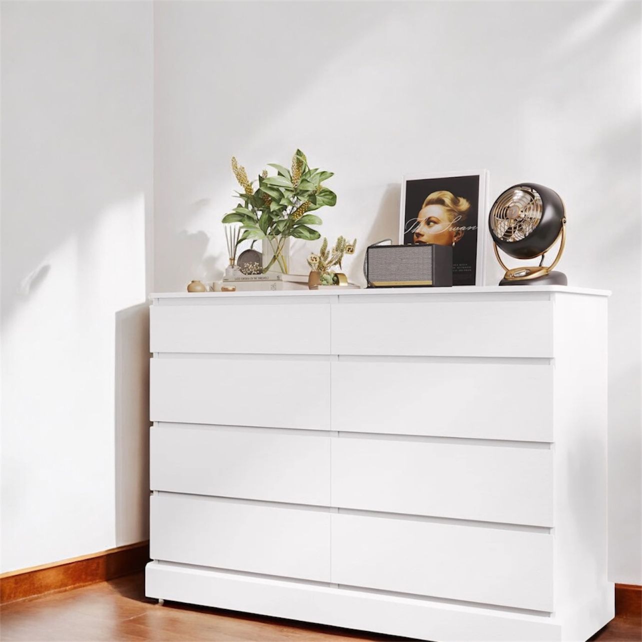 White Double Dresser With 8 Drawers, 51.6" Storage Organizer 