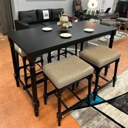 Black 5 Pc Counter Height Dining Set Dining Table and 4 bar stools Martina  