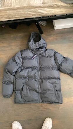 Gray Hooded Puffer Jacket with Tags