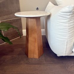 Marble & Wood Side Table – Designer Accent Piece 