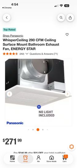Top Rated Shop Panasonic Whisper Ceiling 290 CFM Ceiling Surface Mount Bathroom Exhaust Fan, ENERGY STAR
