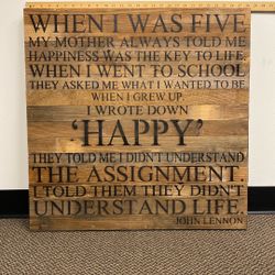 Wooden hanging quote - Happy