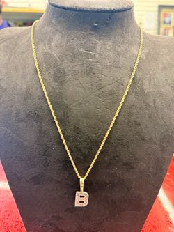 10KT Rope Chain W/ Diamond “B” Pendant 44213-1