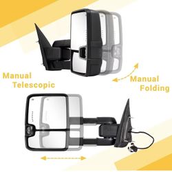 🥨Towing Mirrors Compatible with 2014 to 2018 Chevy Silverado GMC Sierra 1 HD 3500 HD with Power Glass LED Arrow Turn Signal Backup Lamp Runni