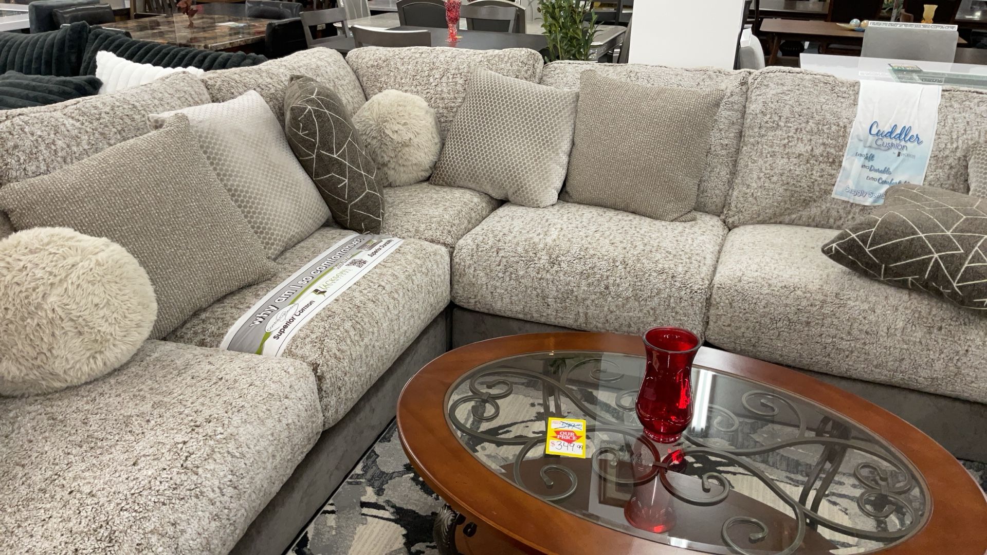 Soft Fluffy Brown Cuddled Sectional Was $3000 Now $2399