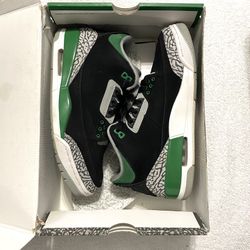 AIR JORDAN 3 RETRO BLACK/PINE GREEN-SILVER-WHITE SIZE 9 MEN