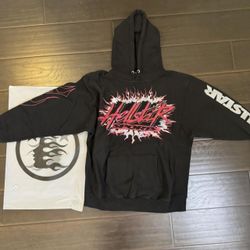 Hellstar Hoodie Chrome Sports Hearts Black Red Denim Jeans Tears Pullover Hoodie Small S