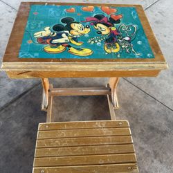Mickey And Minnie Mous Vintage Wooden Kids School Desk 