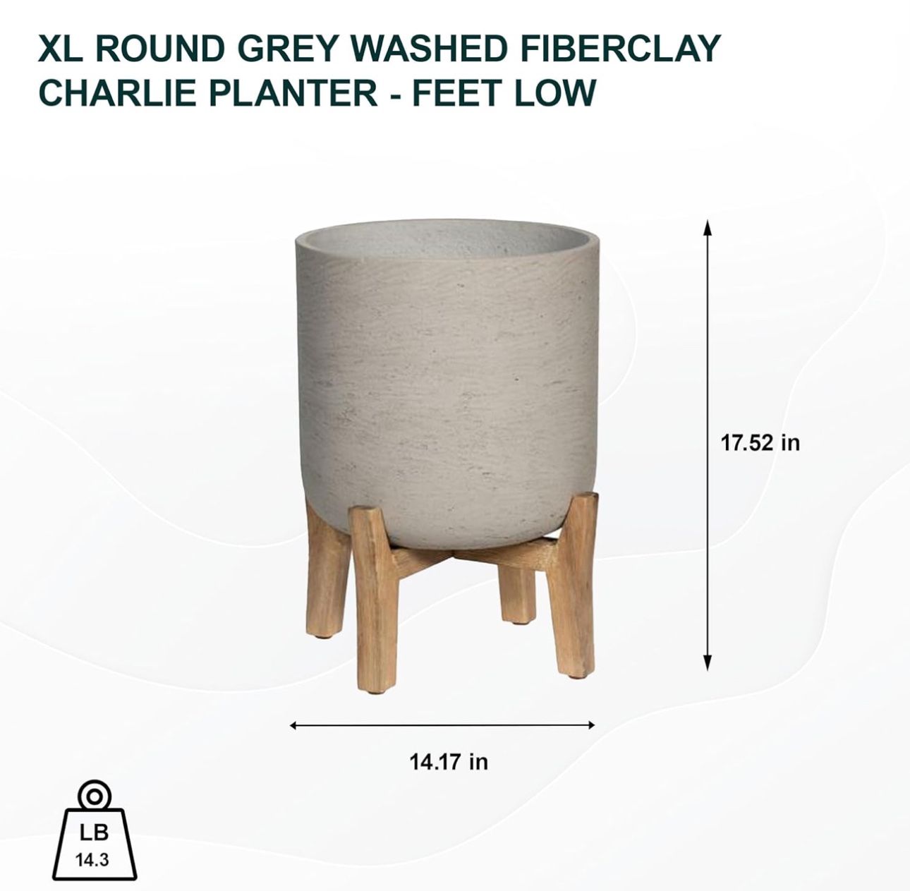 Pottery Pots 17.52" H XL Round Grey Washed Fiberclay Indoor Outdoor Charlie Planter - Feet Low, Home Garden Patio