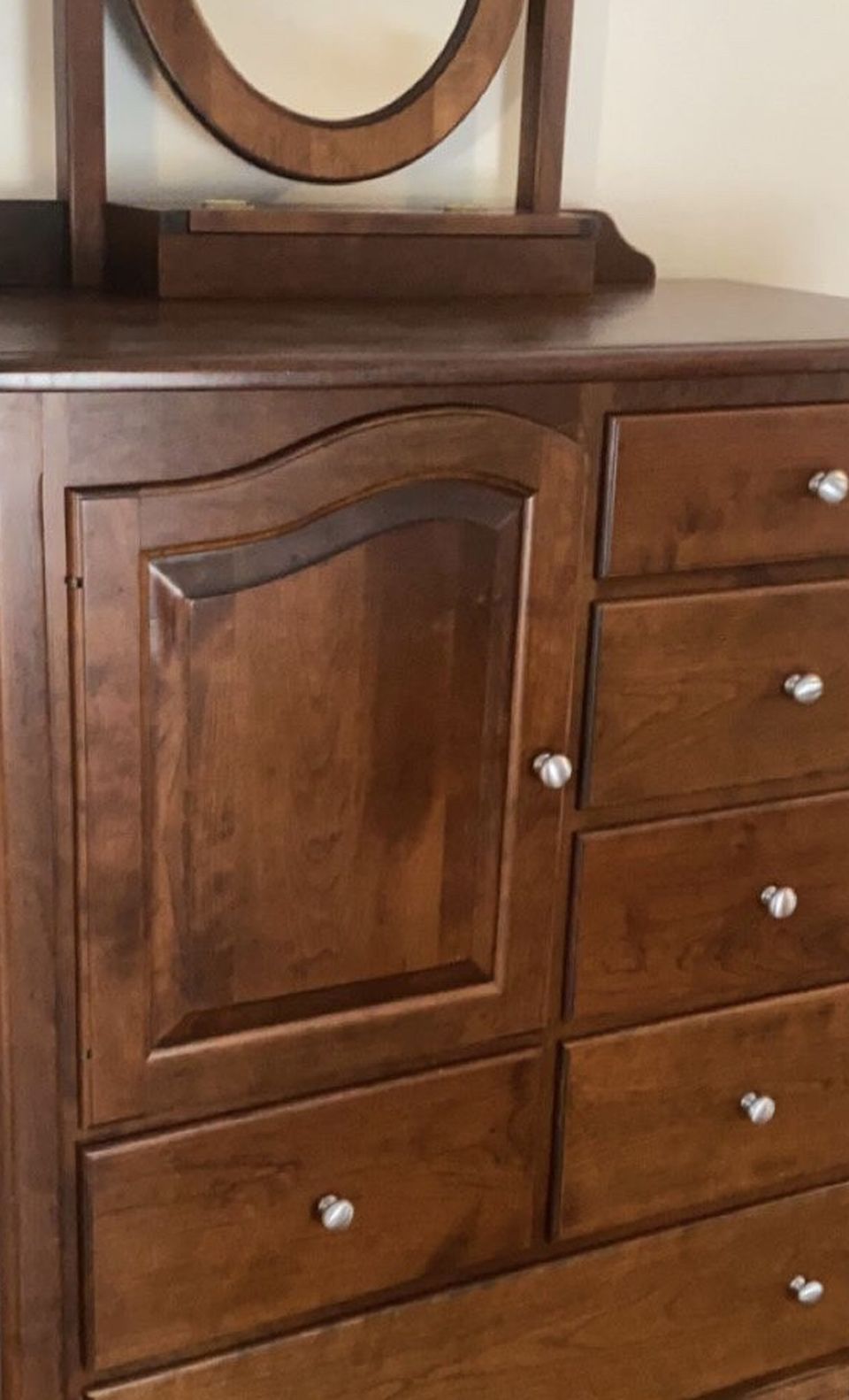 Tall Cherry Wood Dresser With Mirror & Ample Storage