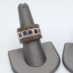 Super Unique Ring - Genuine Amethyst, Copper, Silver - size 7.5