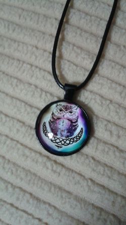 Owl pendant, leather necklace