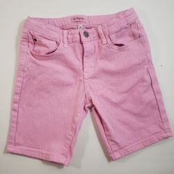 Girls Bubblegum Pink Denim Bermuda Shorts Size 10 Adjustable Waist EUC