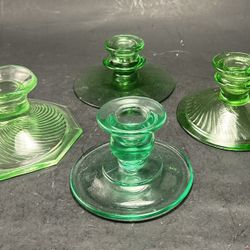 Vintage Uranium Vaseline Glass GLOWING Candlestick Holders—$20 EACH