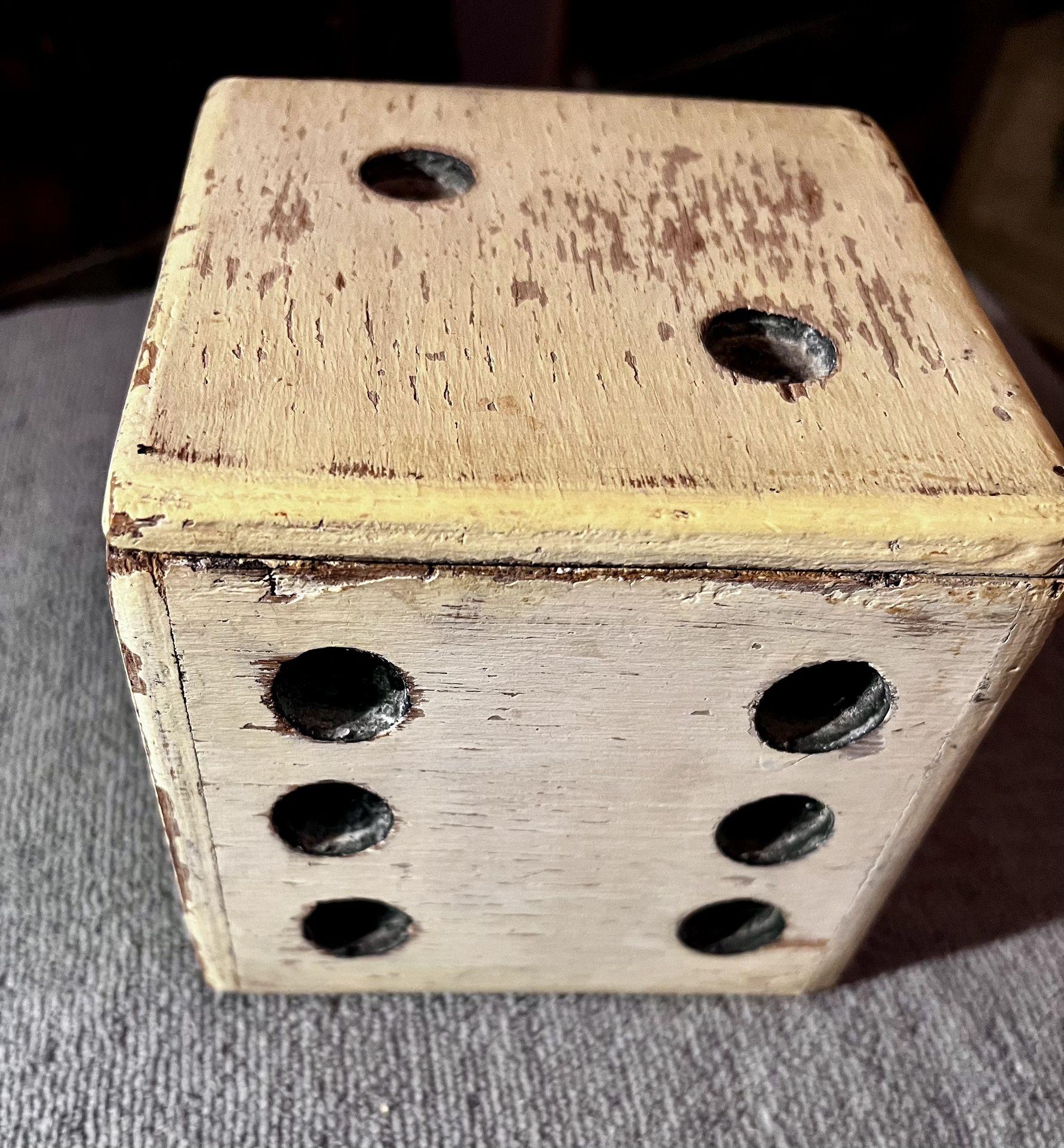 Antique Vintage Wooden Hinged Dice Cube Collectible W Cable Cords Inside 