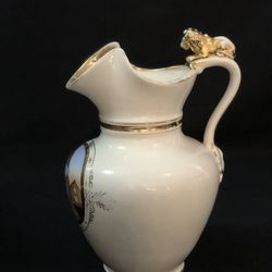 Antique porcelain souvenir water pitcher from Dryrefjord Iceland. C.T. Altwasser.