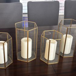 4 Hexagon Shape Gold Metal Candle Holders Center Pieces 