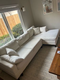 White Fabric Sectional Sofa with Chaise