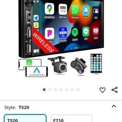 Wireless 7 inch Double Din Car Stereo with Apple Carplay,Bluetooth FM Car Radio,Backup Camera,HD IPS 1024 * 600 Touch Screen,Mirror Lin,Build-in Mic/U