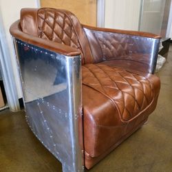 WW2 Style Aircraft Aluminum Aviator Airplane Chair Genuine Leather 