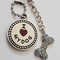 Dog Bone & I Love My Dog purse charm hang tag