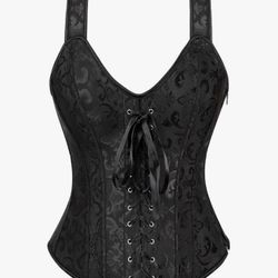  NEW Black Lace Corset Bustier – Lace-Up Front & Side Zipper-Size S