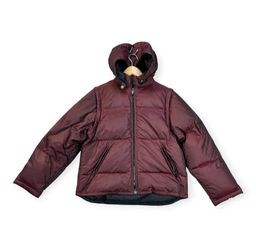 Y2K Womens 2 in 1 Puffer Bomber Jacket/Vest Hooded Burgundy Wine Express Sz S