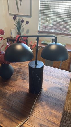 Modern Dual-Dome Black Metal & Marble-Finish Table Lamps (Set of 2)
