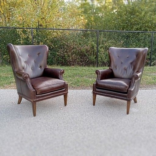 Hooker Furniture Maya Wingback Leather Chairs - Like New - Free Delivery Today