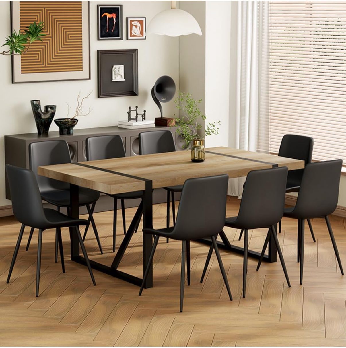 MUUOKY Dining Table, 71” Brown And Black