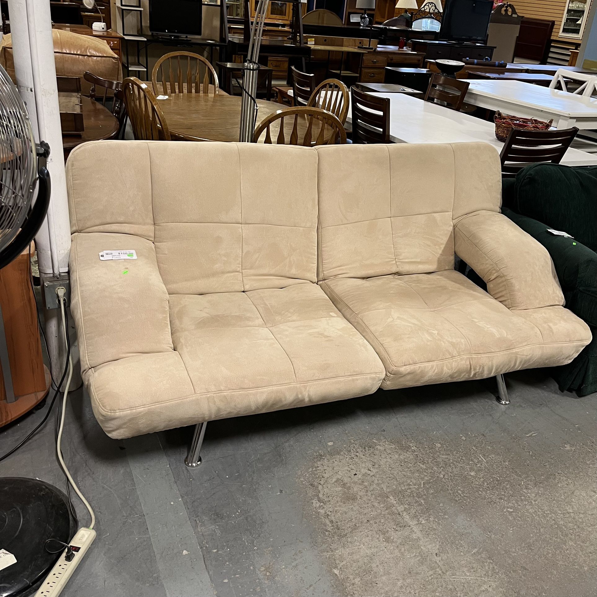 Cream Tan Colored Faux Suede Futon Couch (in Store)