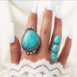 2pcs Boho Green Turquoise Rings