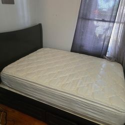Full Size Headboard, Slat Frame And Mattress 