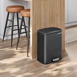 Trash Can, Garbage Can with Lid, 5.2-Gallon (20L) Step Trash Bin for Kitchen, Stainless Steel, Soft Close and Stays Open, Inner Bucket, In