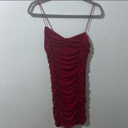 Red Ruched Mini Dress with Spaghetti Straps