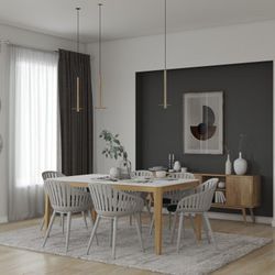 BRAND NEW 7 Piece 100% FSC Certified Wood Duraboard Indoor Furniture White With Grey Chairs Dining Set
