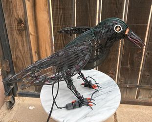 Vintage Halloween Light Up Wire Mesh Crow Sculpture Spooky Yard Art