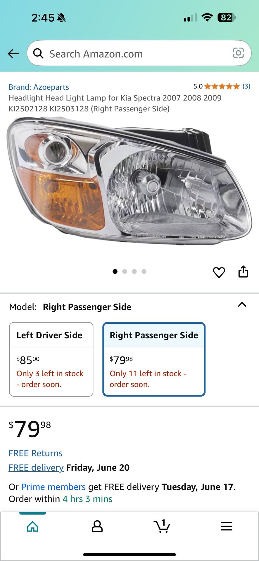 Headlight Kia Spectra