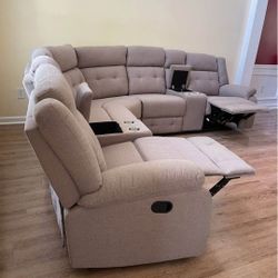 Brand New Fabric Soft Beige Recliner  Sectional