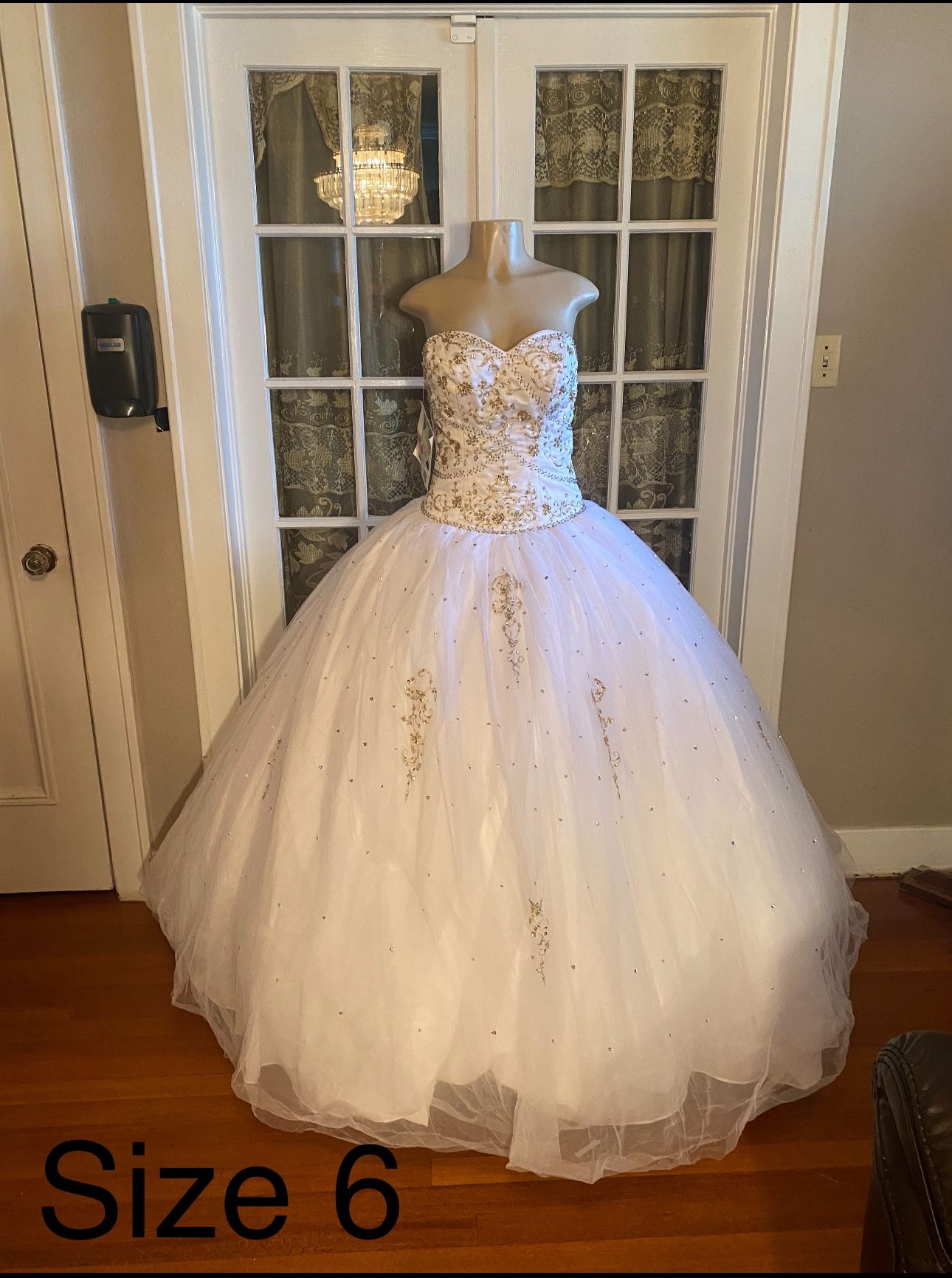 White & Gold Quince Dress