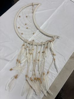 handmade white crescent moon dream catcher