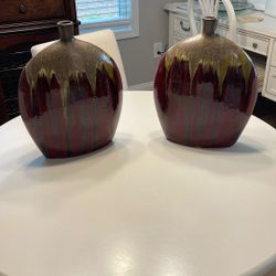 Pair Of Red And Gold Pottery Vases