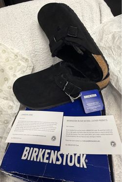 NEW Birkenstock Boston Shearling Black Suede Clogs Sz 13