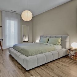 Sleek modern low platform bed frame in excellent condition. Perfect minimalist style for a clean,