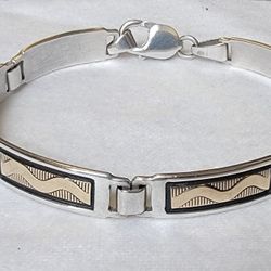 MM ROGERS NATIVE AMERICAN Navajo Sterling Silver 14K Gold Link Bracelet Men's