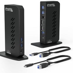 Plugable USB 3.0 and USB-C Dual 4K Display Docking Station with DisplayPort and HDMI for Windows and Mac (Dual 4K DisplayPort & HDMI, Gigabit Ethernet