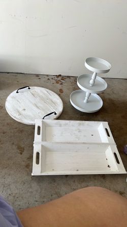 White Farmhouse Tray and Tiered Stand Set