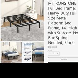 New Mr Ironstone  Full Bed  Frame 14" High With Storage 
